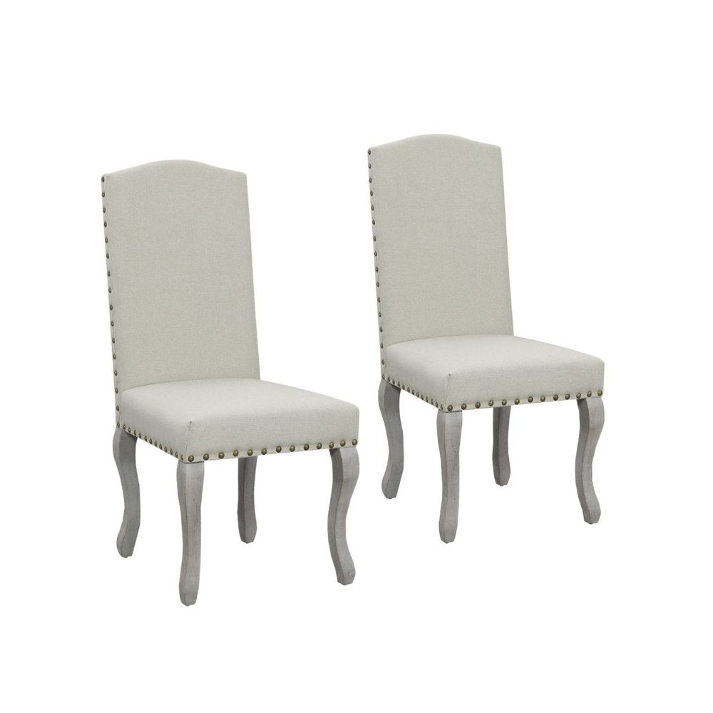 Set of Two Beige And Gray Upholstered Fabric Dining Parsons Chairs HomeRoots