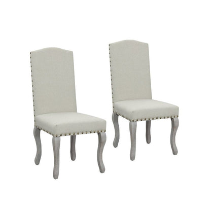 Set of Two Beige And Gray Upholstered Fabric Dining Parsons Chairs HomeRoots