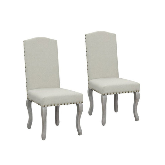 Set of Two Beige And Gray Upholstered Fabric Dining Parsons Chairs HomeRoots