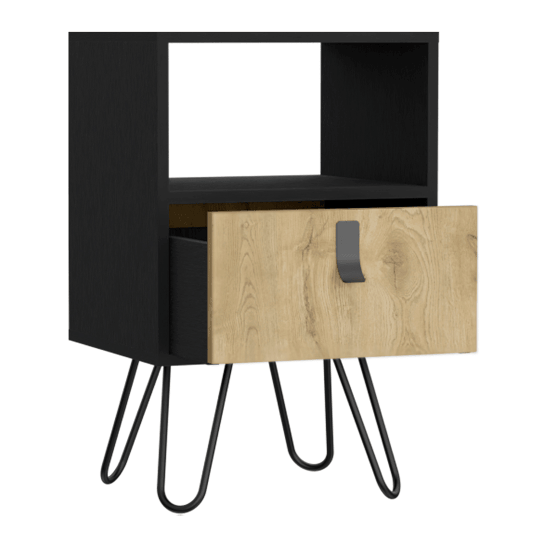 22" Black One Drawer Faux Wood Nightstand - FurniFindUSA