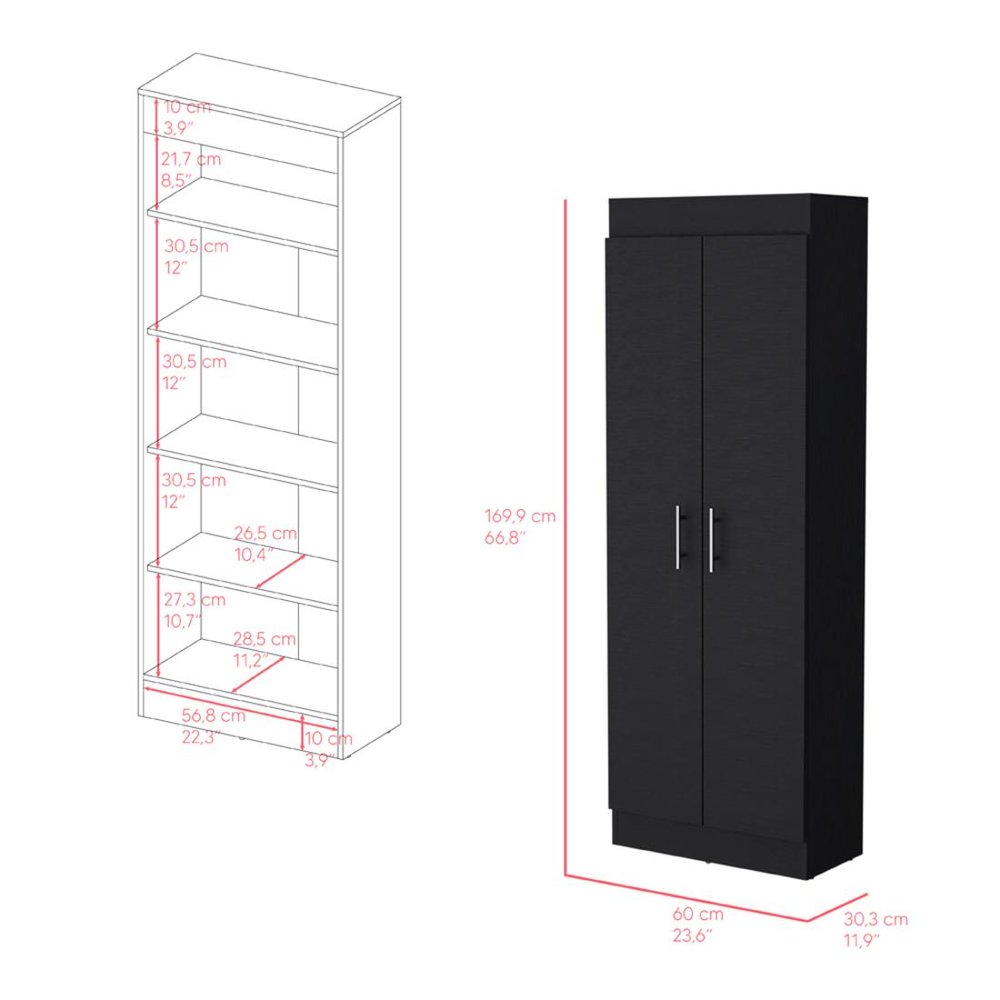 67" Black Wood Pantry Or Storage Closet HomeRoots