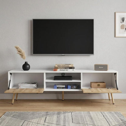 71" White And Beige Enclosed And Open Storage TV Stand HomeRoots