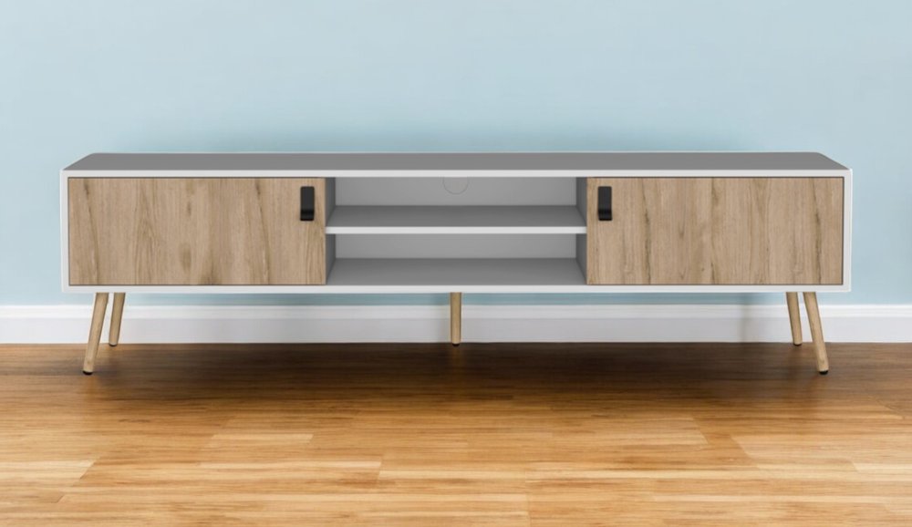 71" White And Beige Enclosed And Open Storage TV Stand HomeRoots