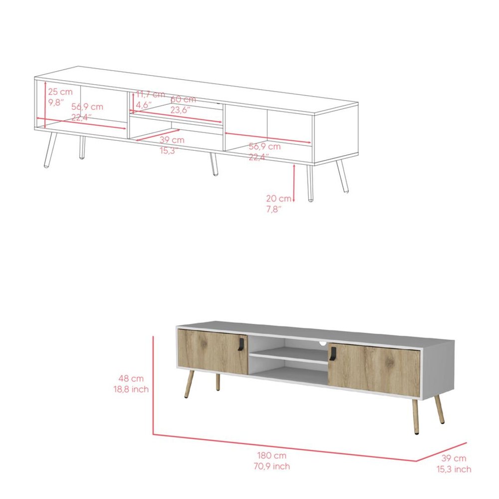 71" White And Beige Enclosed And Open Storage TV Stand HomeRoots