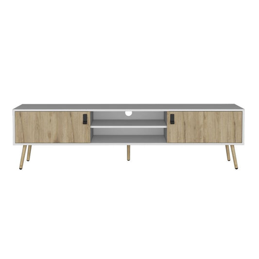 71" White And Beige Enclosed And Open Storage TV Stand HomeRoots