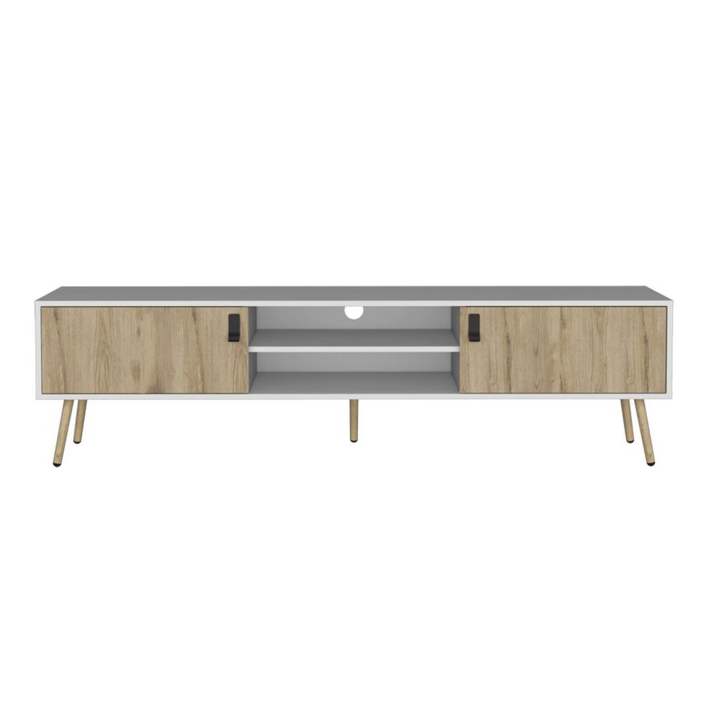 71" White And Beige Enclosed And Open Storage TV Stand HomeRoots