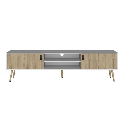 71" White And Beige Enclosed And Open Storage TV Stand HomeRoots
