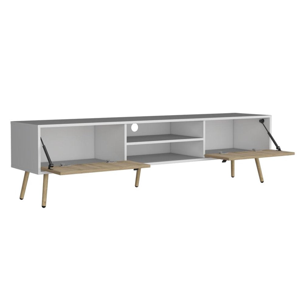 71" White And Beige Enclosed And Open Storage TV Stand HomeRoots