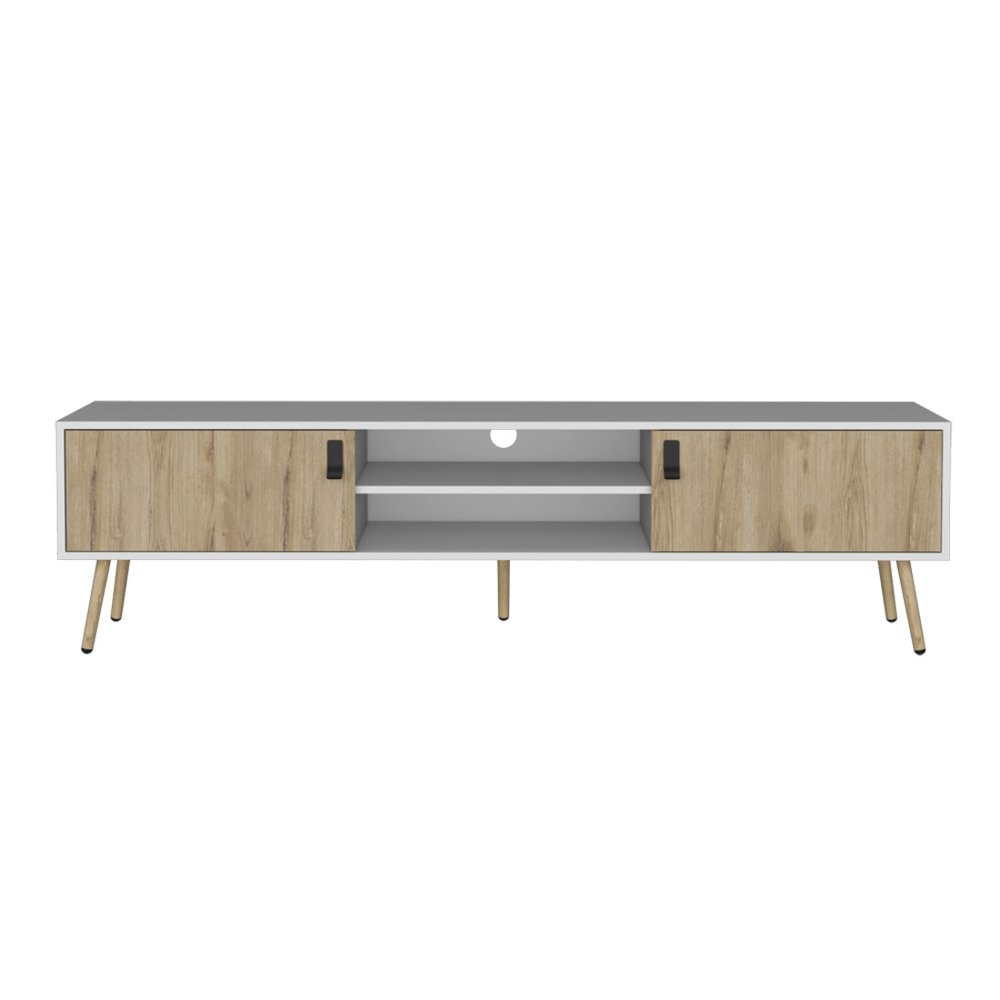 71" White And Beige Enclosed And Open Storage TV Stand HomeRoots