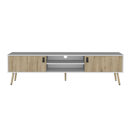71" White And Beige Enclosed And Open Storage TV Stand HomeRoots
