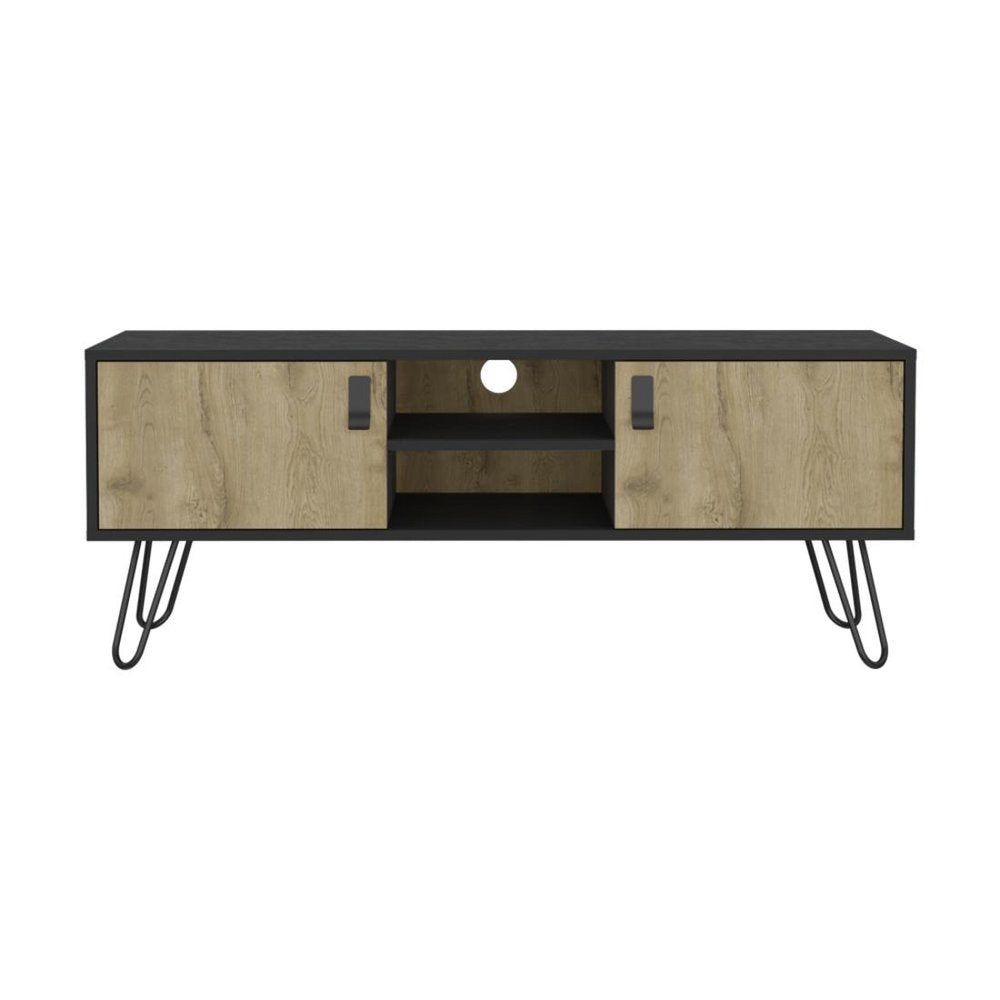 48" Beige and Black Cabinet Open And Enclosed Storage TV Stand HomeRoots