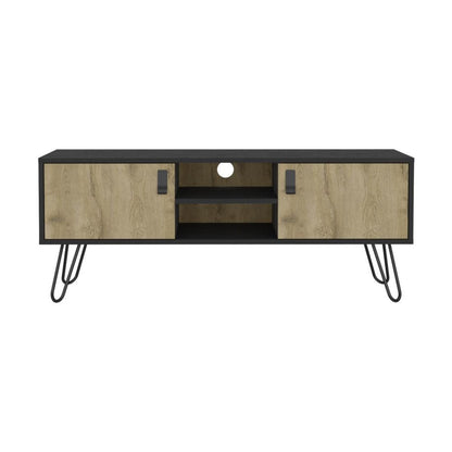 48" Beige and Black Cabinet Open And Enclosed Storage TV Stand HomeRoots