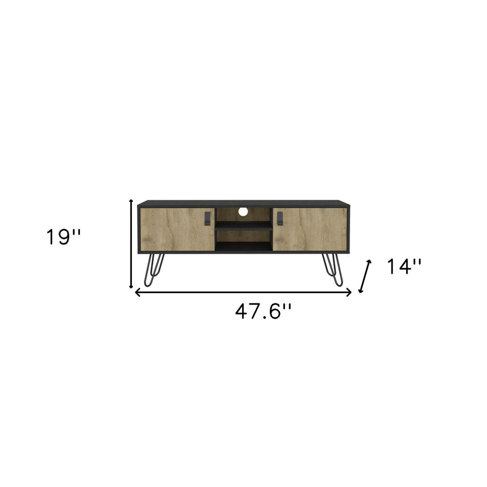 48" Beige and Black Cabinet Open And Enclosed Storage TV Stand HomeRoots