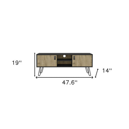 48" Beige and Black Cabinet Open And Enclosed Storage TV Stand HomeRoots