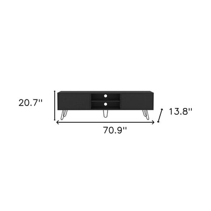 71" Black Wood Enclosed And Open Storage TV Stand HomeRoots