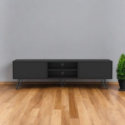 71" Black Wood Enclosed And Open Storage TV Stand HomeRoots