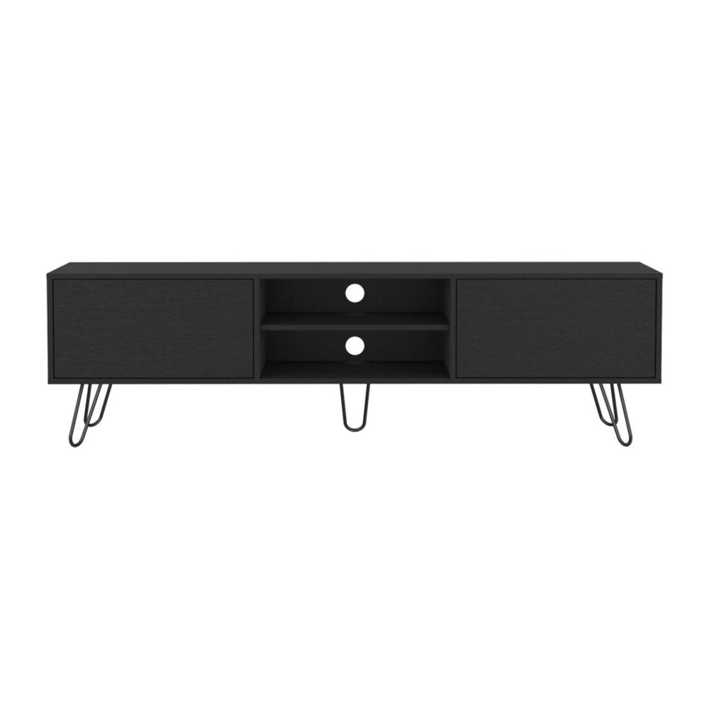 71" Black Wood Enclosed And Open Storage TV Stand HomeRoots