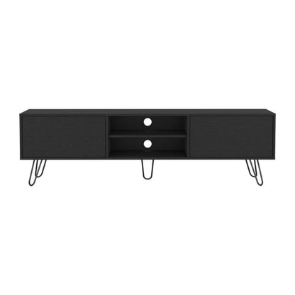 71" Black Wood Enclosed And Open Storage TV Stand HomeRoots