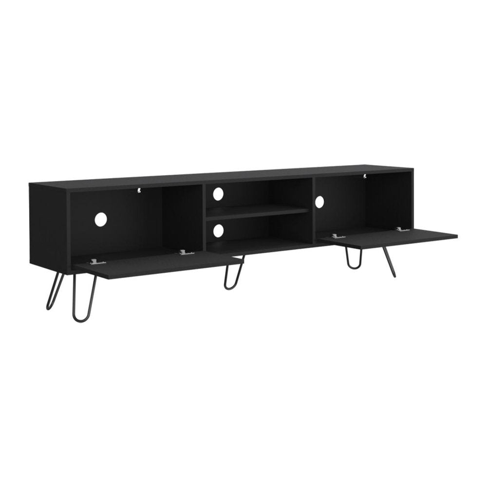 71" Black Wood Enclosed And Open Storage TV Stand HomeRoots
