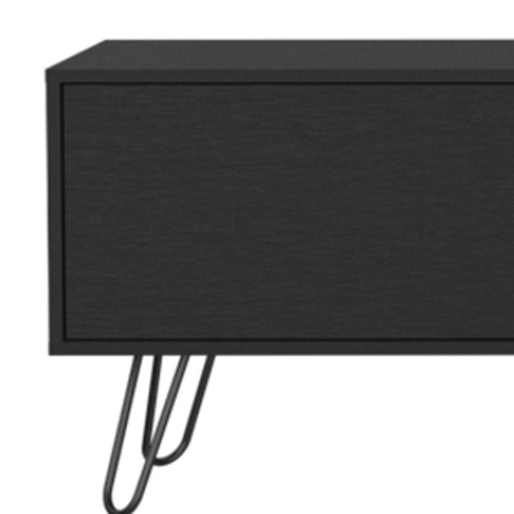 71" Black Wood Enclosed And Open Storage TV Stand HomeRoots