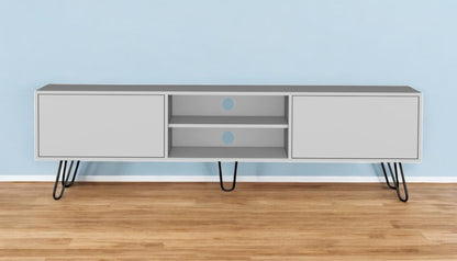 71" White Cabinet Open And Enclosed Storage TV Stand HomeRoots