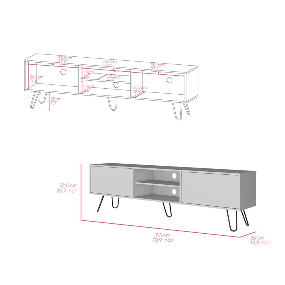 71" White Cabinet Open And Enclosed Storage TV Stand HomeRoots