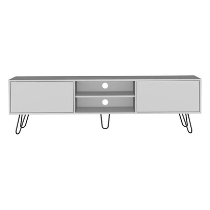 71" White Cabinet Open And Enclosed Storage TV Stand HomeRoots
