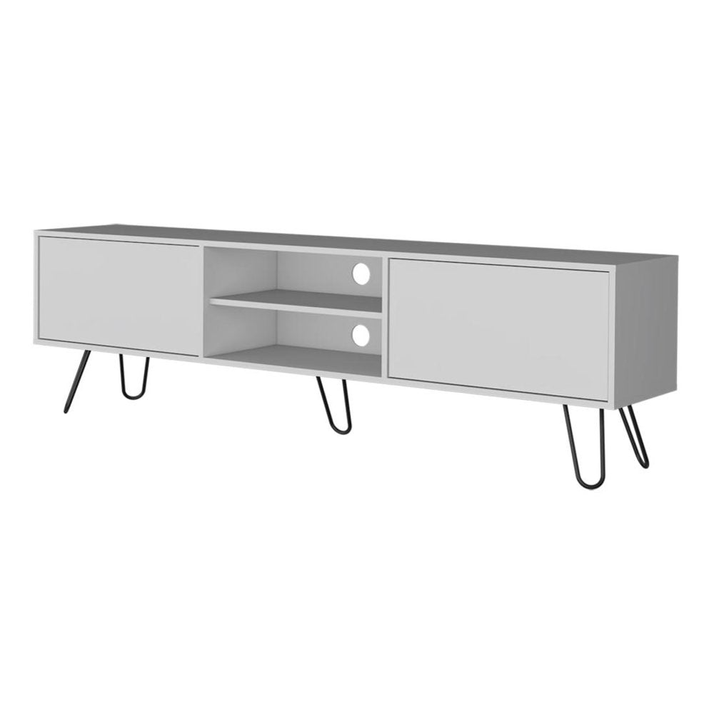 71" White Cabinet Open And Enclosed Storage TV Stand HomeRoots