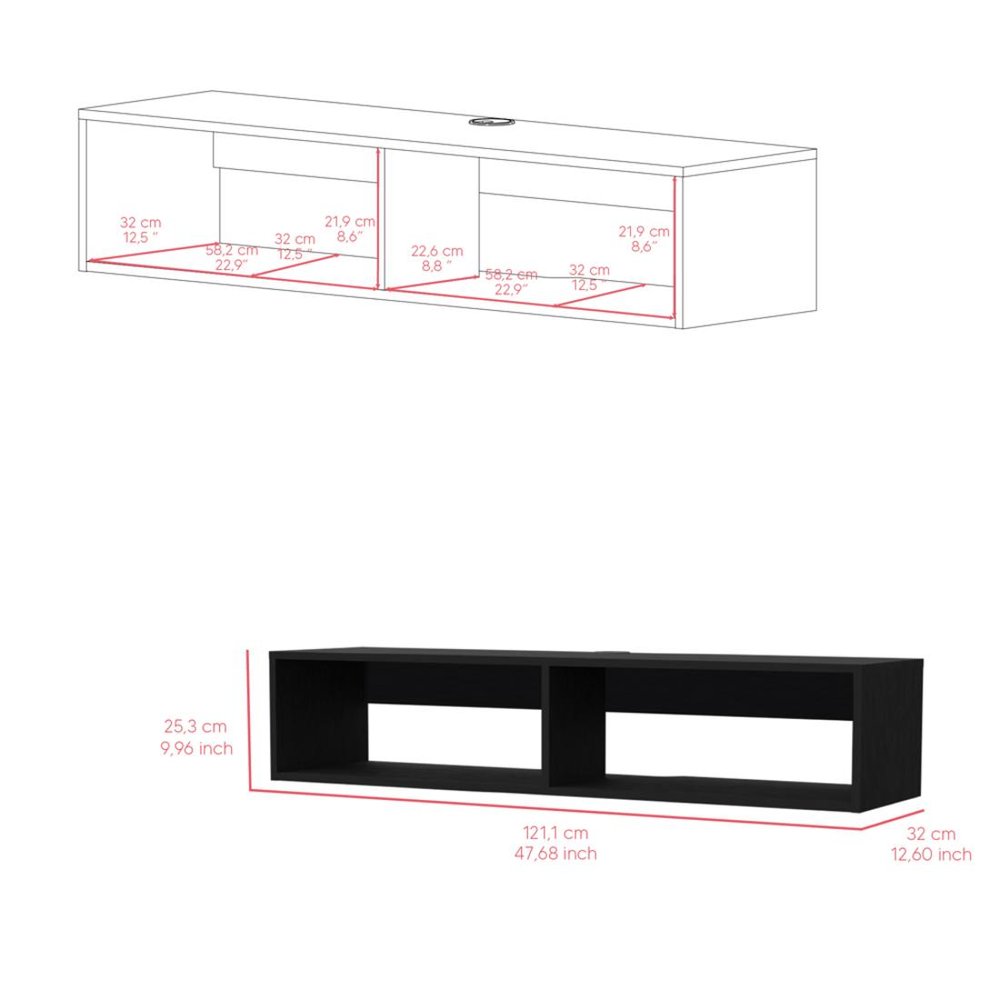 48" Black Floating Mount Entertainment Center HomeRoots