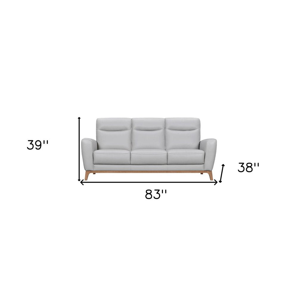 83" Gray Leather Sofa With Brown Legs HomeRoots