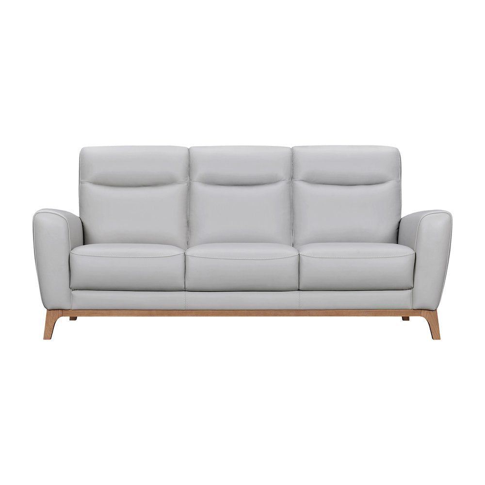 83" Gray Leather Sofa With Brown Legs HomeRoots