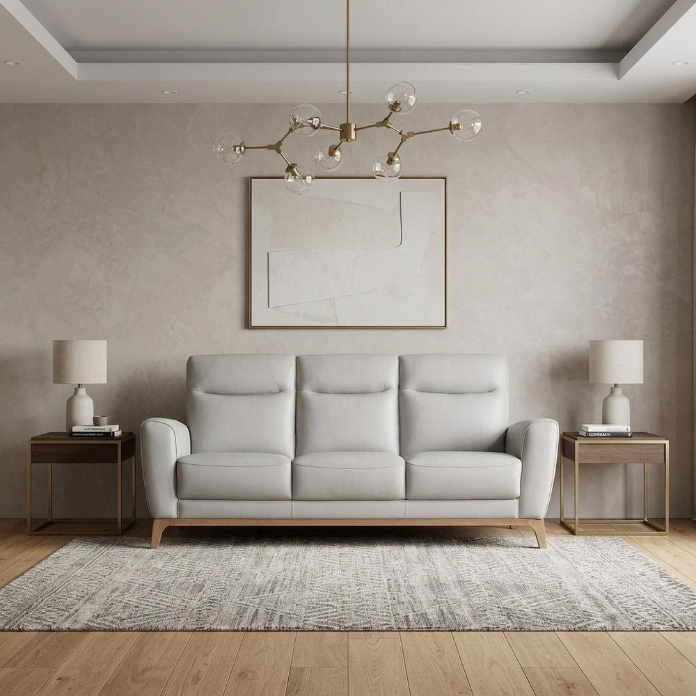83" Gray Leather Sofa With Brown Legs HomeRoots