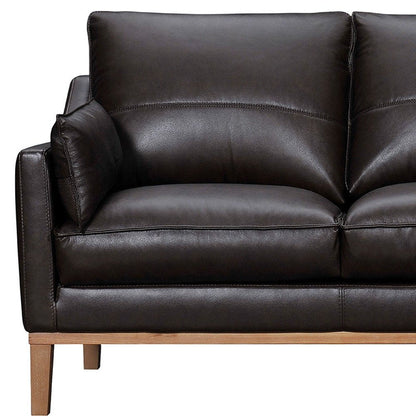 87" Dark Brown Leather Sofa And Toss Pillows With Brown Legs HomeRoots