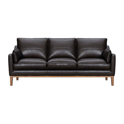 87" Dark Brown Leather Sofa And Toss Pillows With Brown Legs HomeRoots