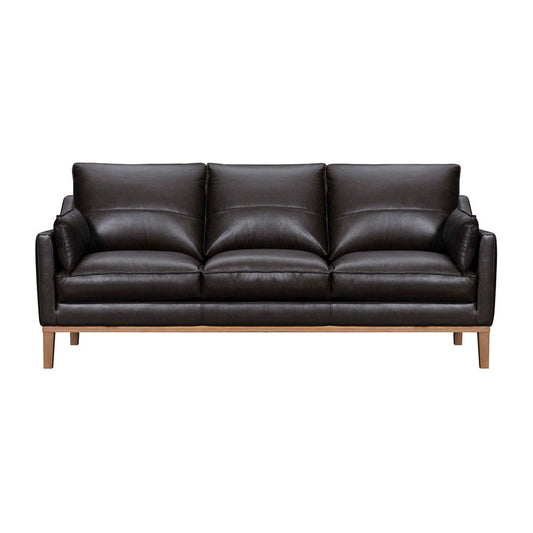 87" Dark Brown Leather Sofa And Toss Pillows With Brown Legs HomeRoots