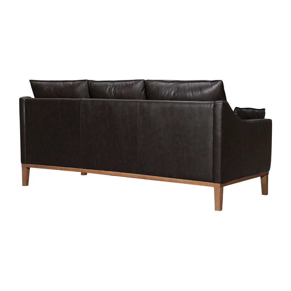 87" Dark Brown Leather Sofa And Toss Pillows With Brown Legs HomeRoots