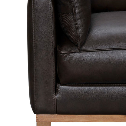 87" Dark Brown Leather Sofa And Toss Pillows With Brown Legs HomeRoots