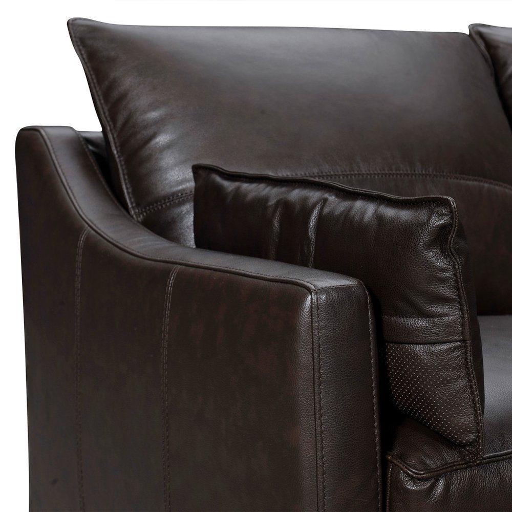 87" Dark Brown Leather Sofa And Toss Pillows With Brown Legs HomeRoots