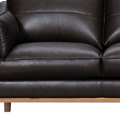 87" Dark Brown Leather Sofa And Toss Pillows With Brown Legs HomeRoots