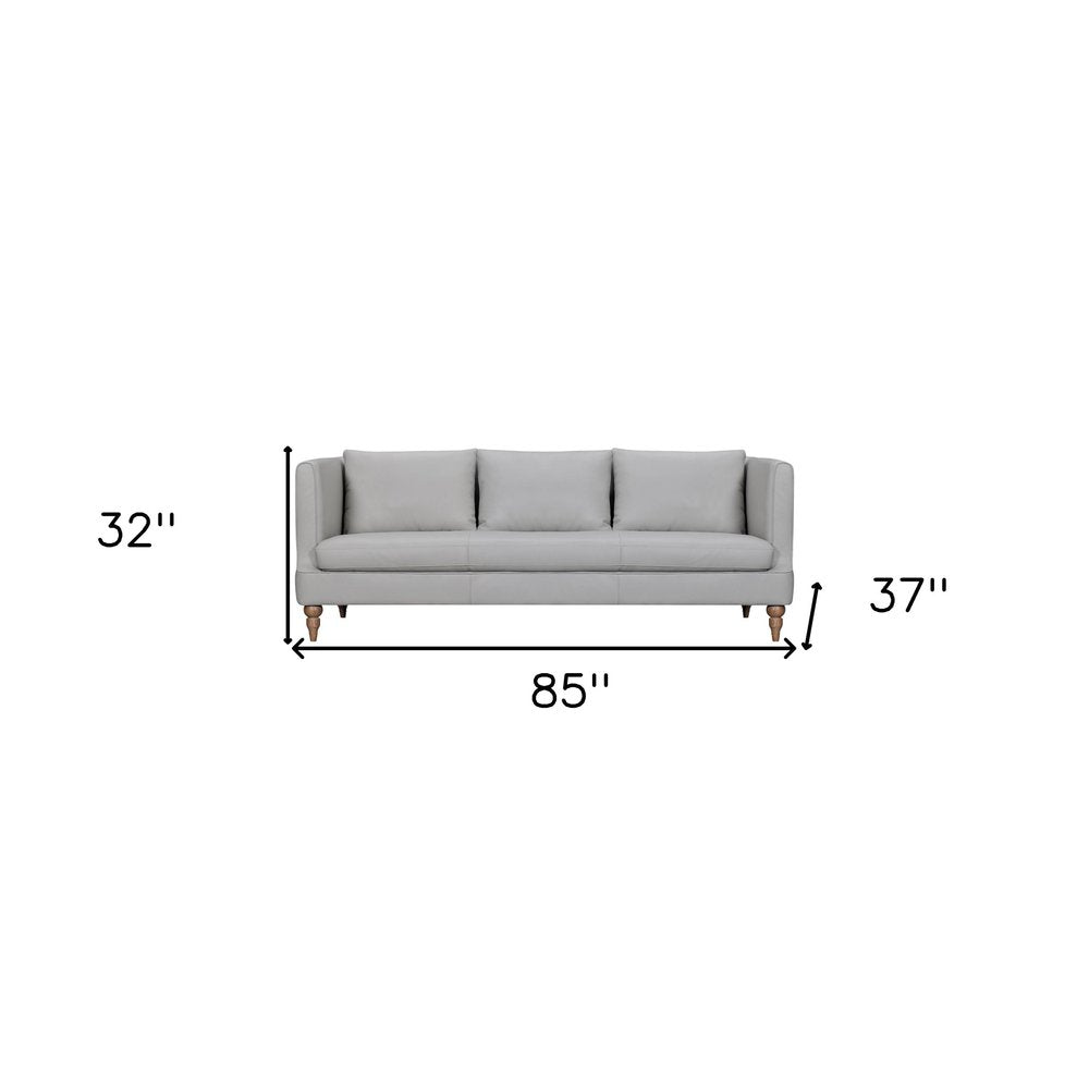85" Gray Leather Sofa With Brown Legs HomeRoots