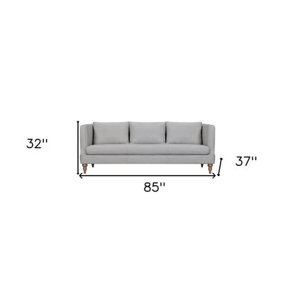 85" Gray Leather Sofa With Brown Legs HomeRoots