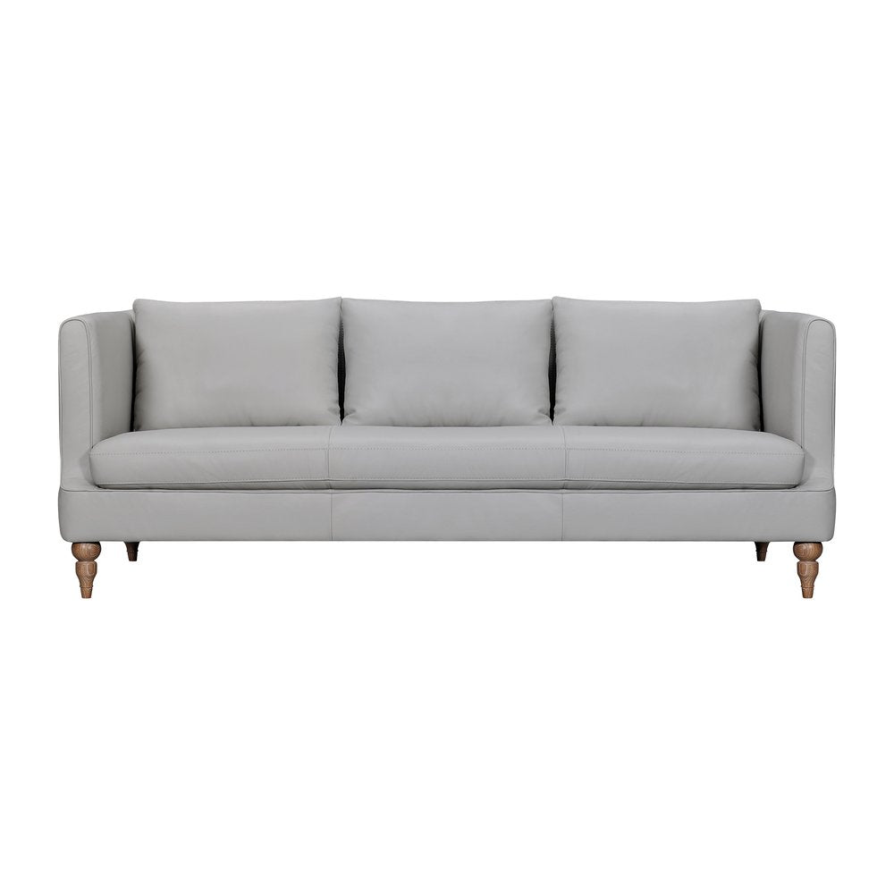 85" Gray Leather Sofa With Brown Legs HomeRoots