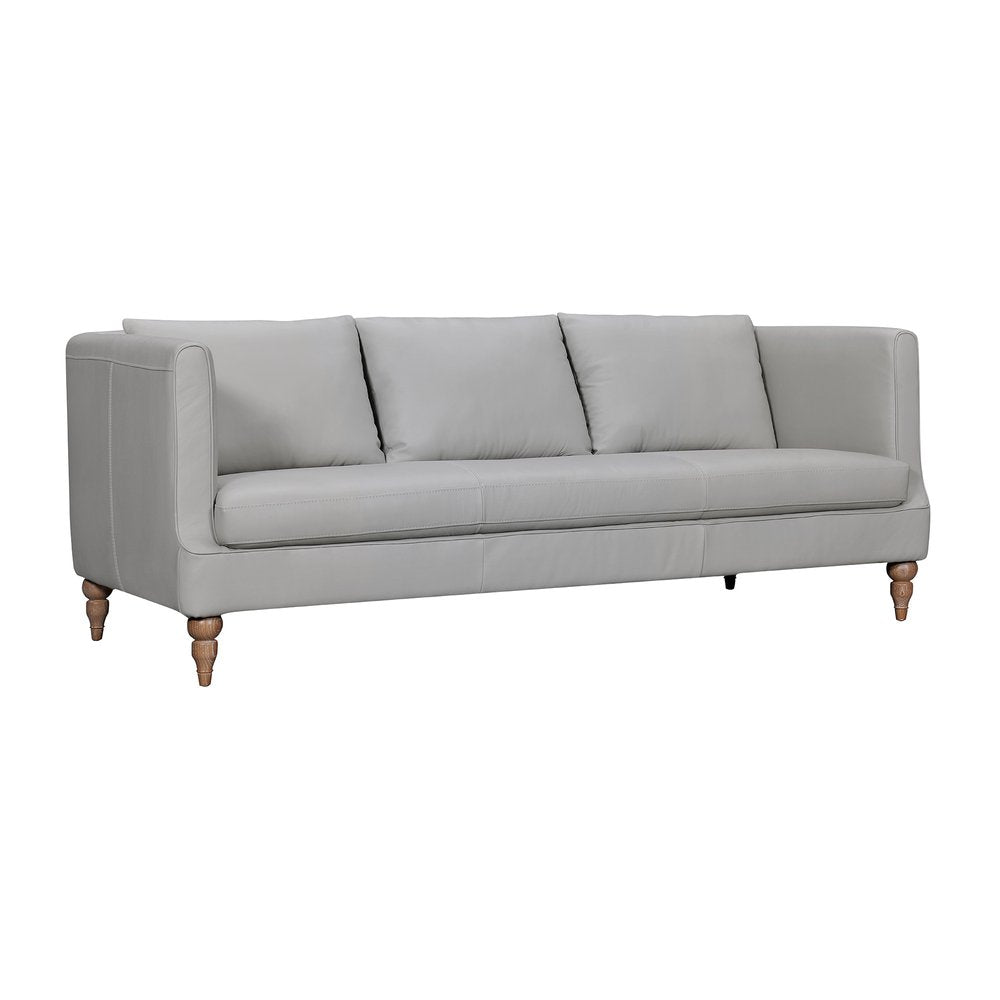 85" Gray Leather Sofa With Brown Legs HomeRoots