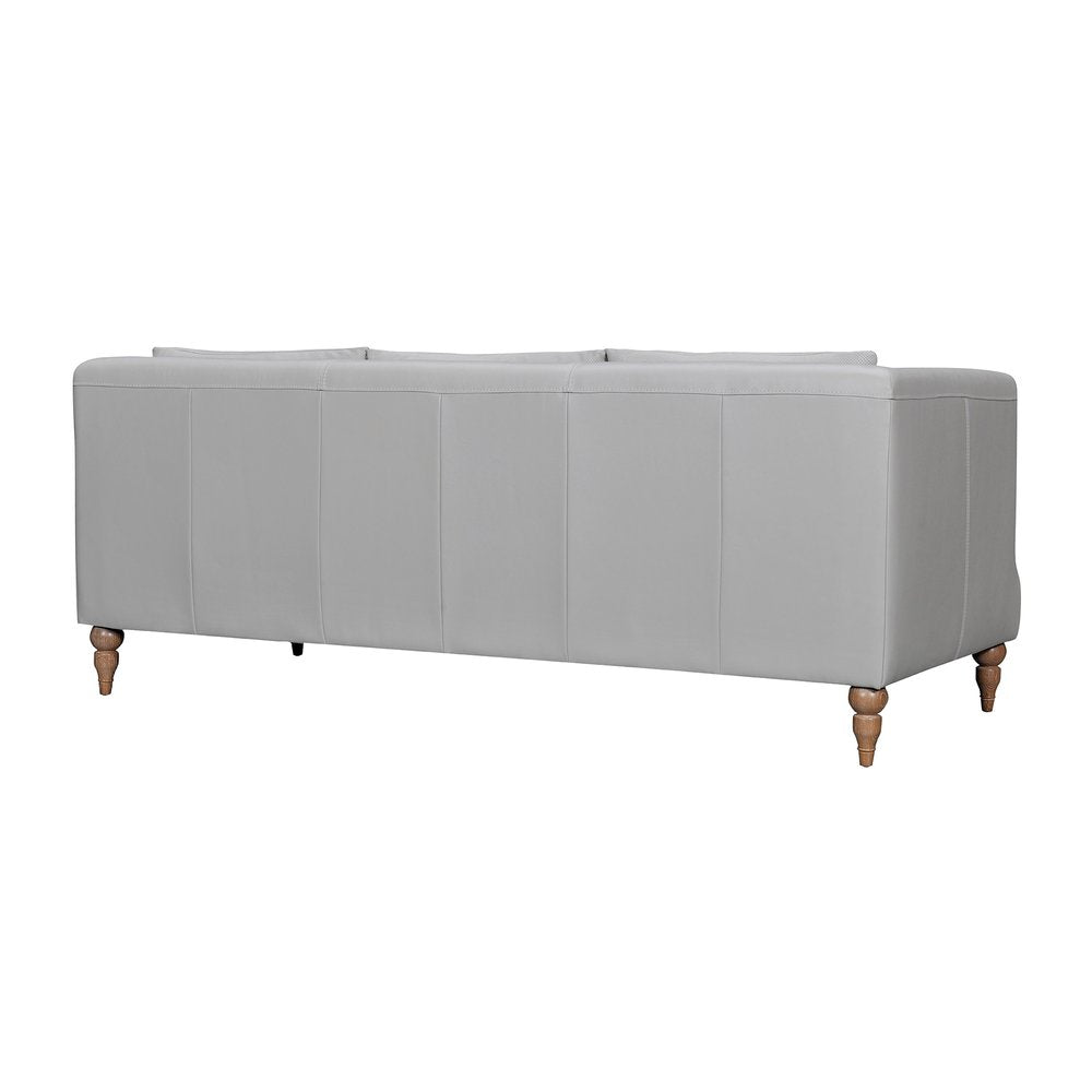 85" Gray Leather Sofa With Brown Legs HomeRoots
