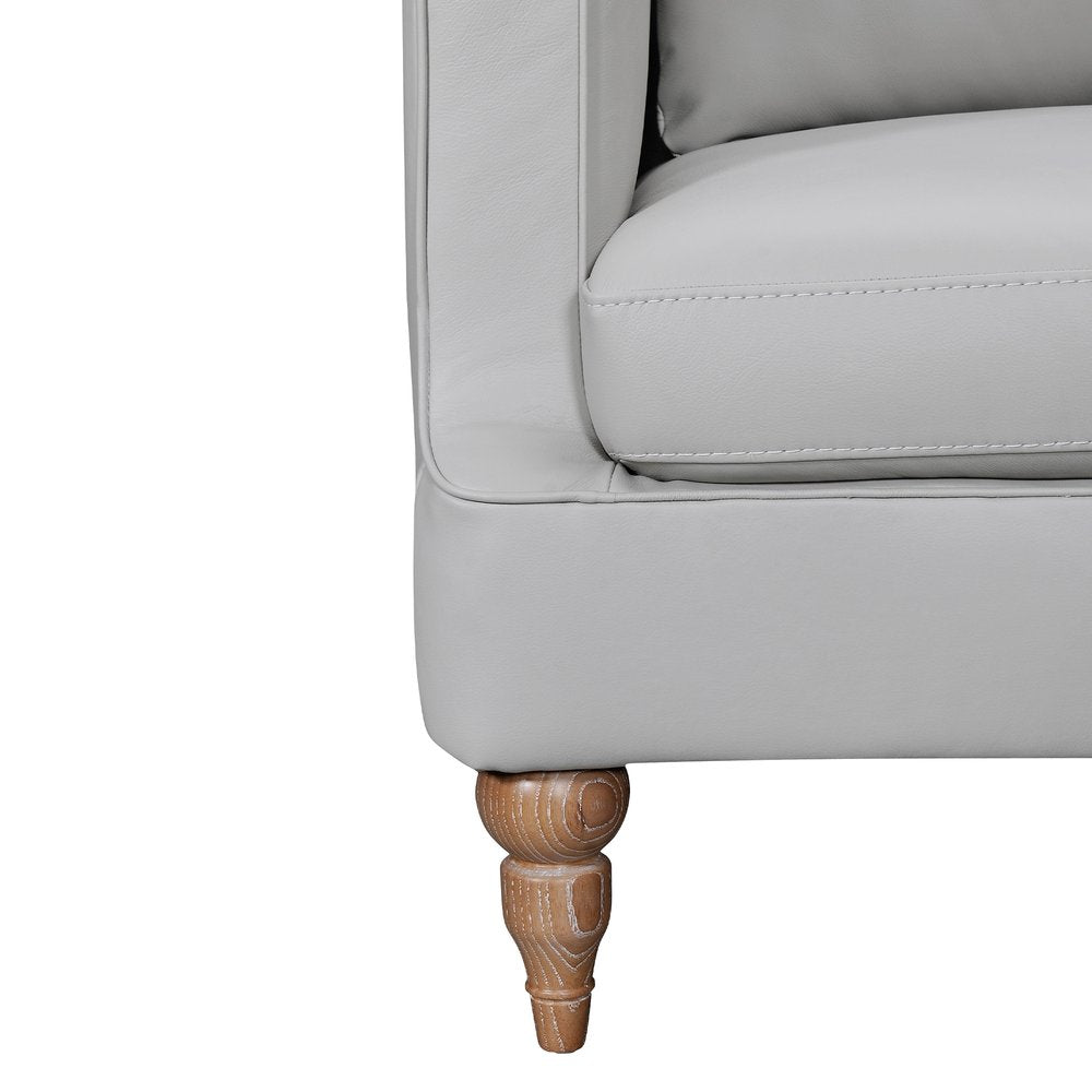 85" Gray Leather Sofa With Brown Legs HomeRoots