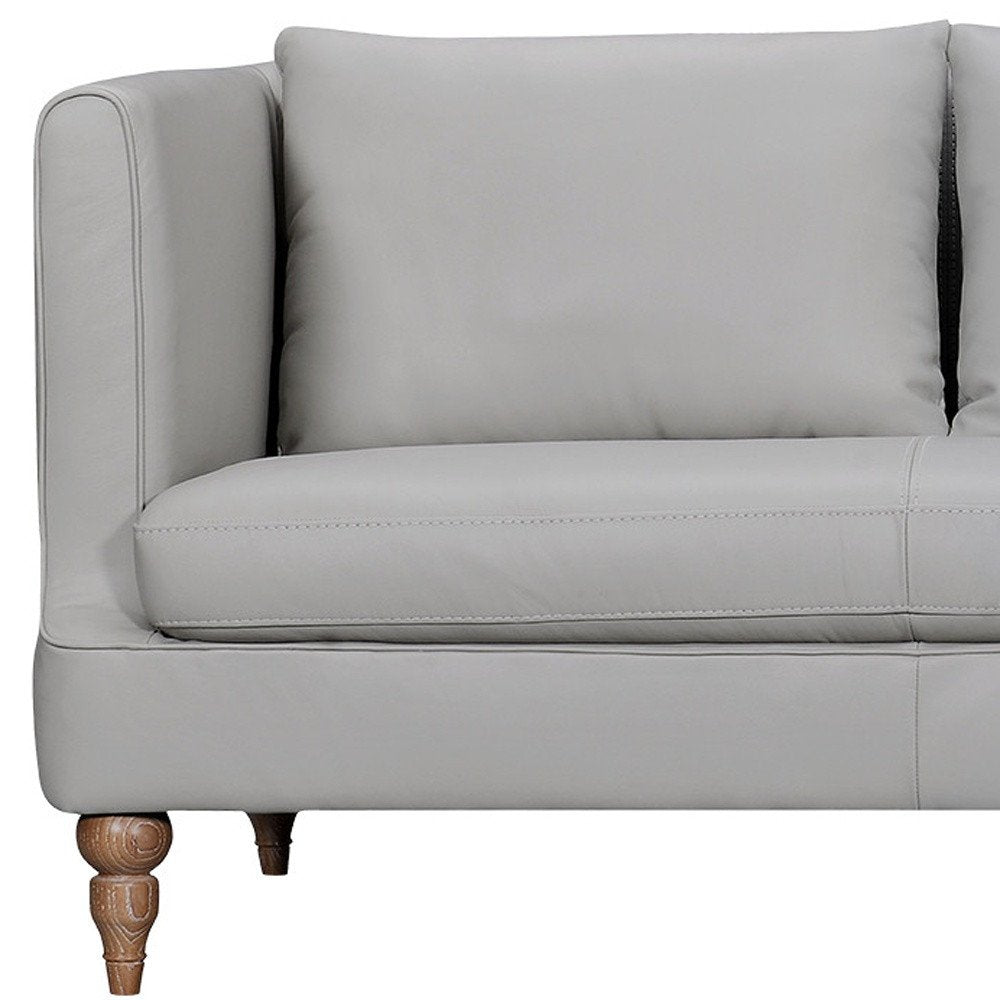 85" Gray Leather Sofa With Brown Legs HomeRoots