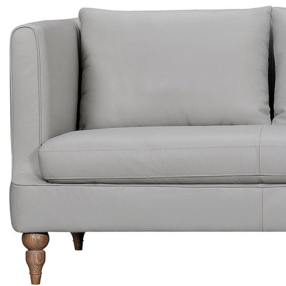 85" Gray Leather Sofa With Brown Legs HomeRoots