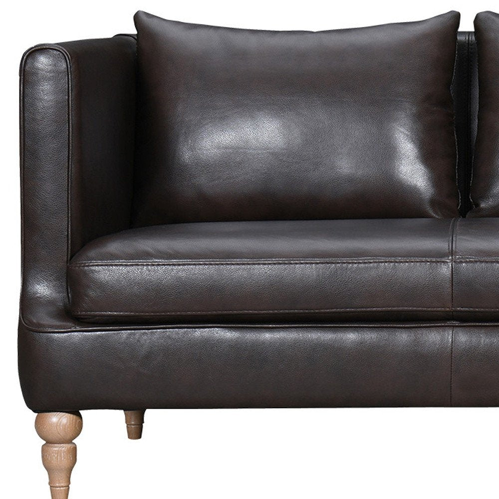 85" Dark Brown Leather Sofa With Brown Legs HomeRoots