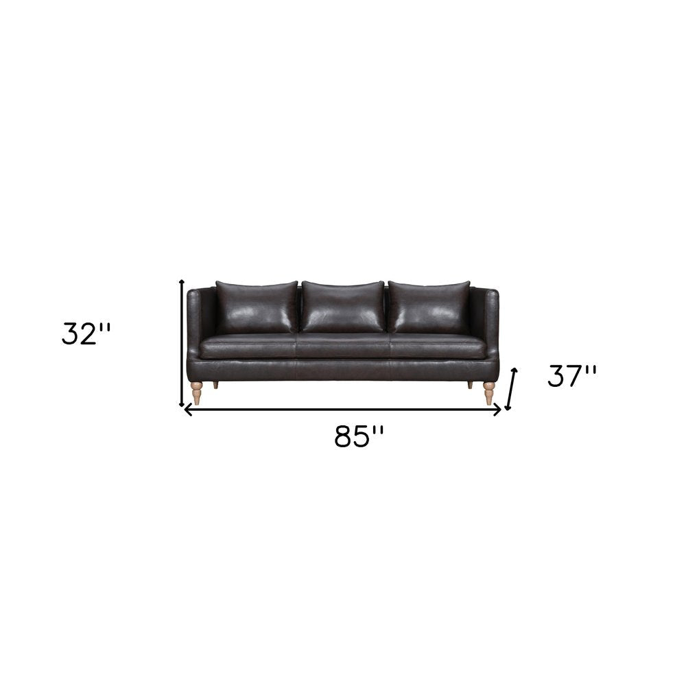 85" Dark Brown Leather Sofa With Brown Legs HomeRoots