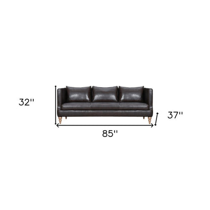 85" Dark Brown Leather Sofa With Brown Legs HomeRoots